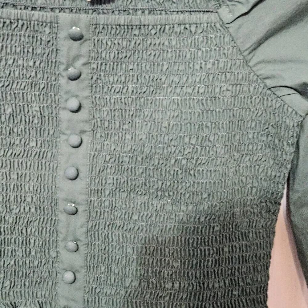 American Eagle Green Smocked Square Neck Crop Blouse Long Sleeve Women's Small - Picture 9 of 9